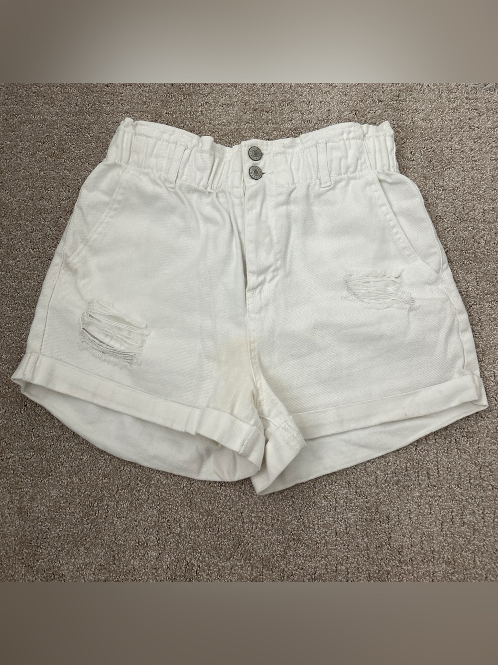 Love Tree Cream High-Waist Paperbag Casual Women's Shorts